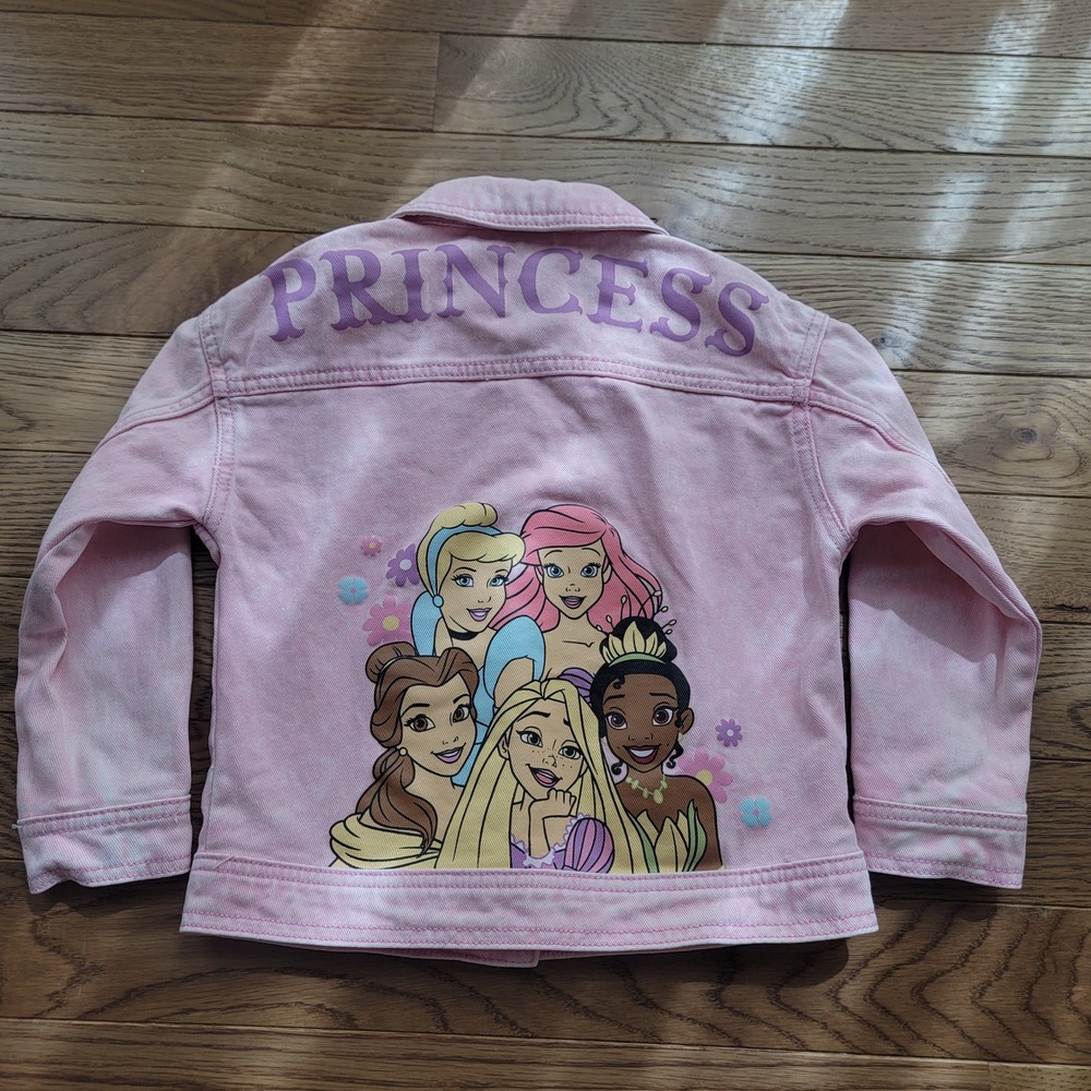 Disney Princess Girls Pink Denim Jacket Acid Wash Size 6 SP2522092PR